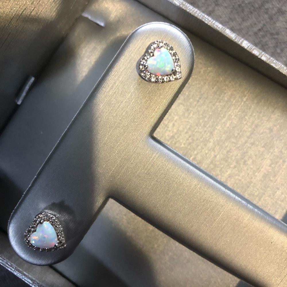 Opal heart earrings